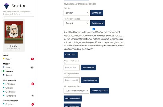 Who is allowed to do what, a screen from the working software